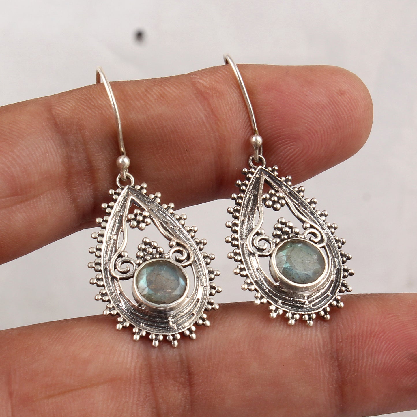 Traditional Labradorite Earrings Handmade Vintage 925 Sterling Silver Faceted Gemstone Earrings Jewelry