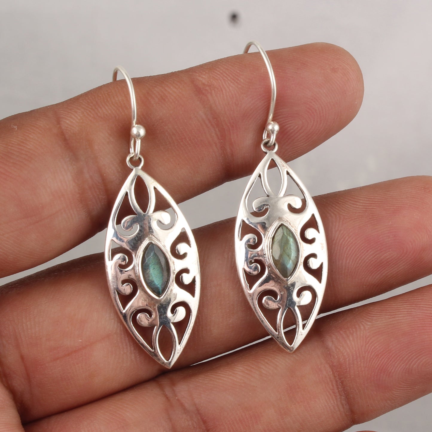 Natural Labradorite Earrings Handmade Artisan 925 Sterling Silver Faceted Gemstone Earrings