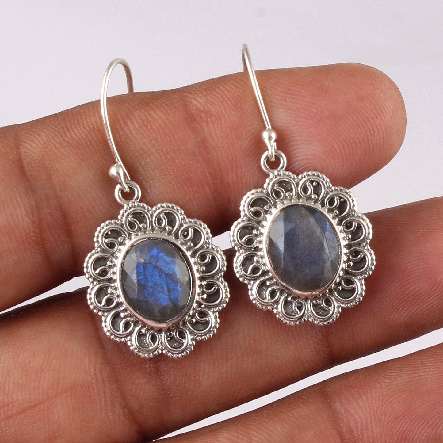 Boho Labradorite Earrings Handmade Designer 925 Sterling Silver Faceted Natural Gemstone Earrings