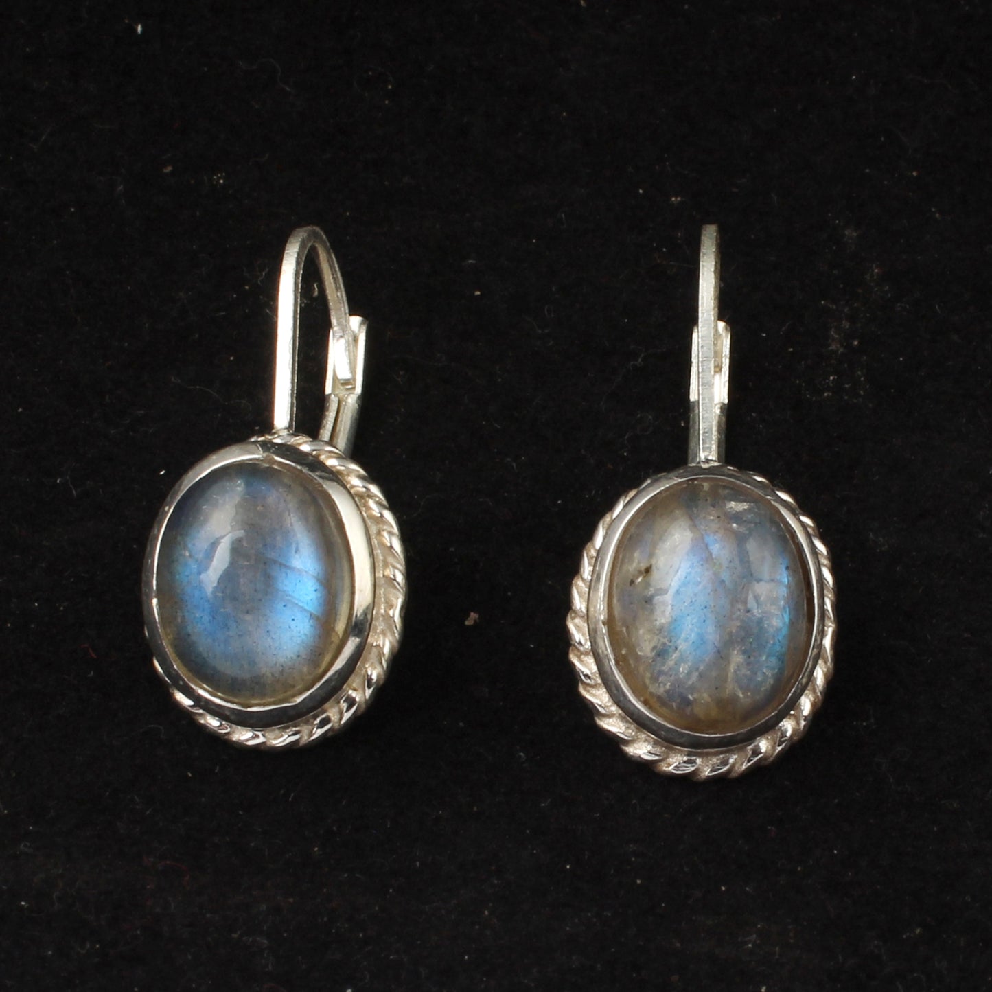 Labradorite Twisted Wire 925 Sterling Silver Oval Gemstone Earrings Lever Back Dangle Earrings