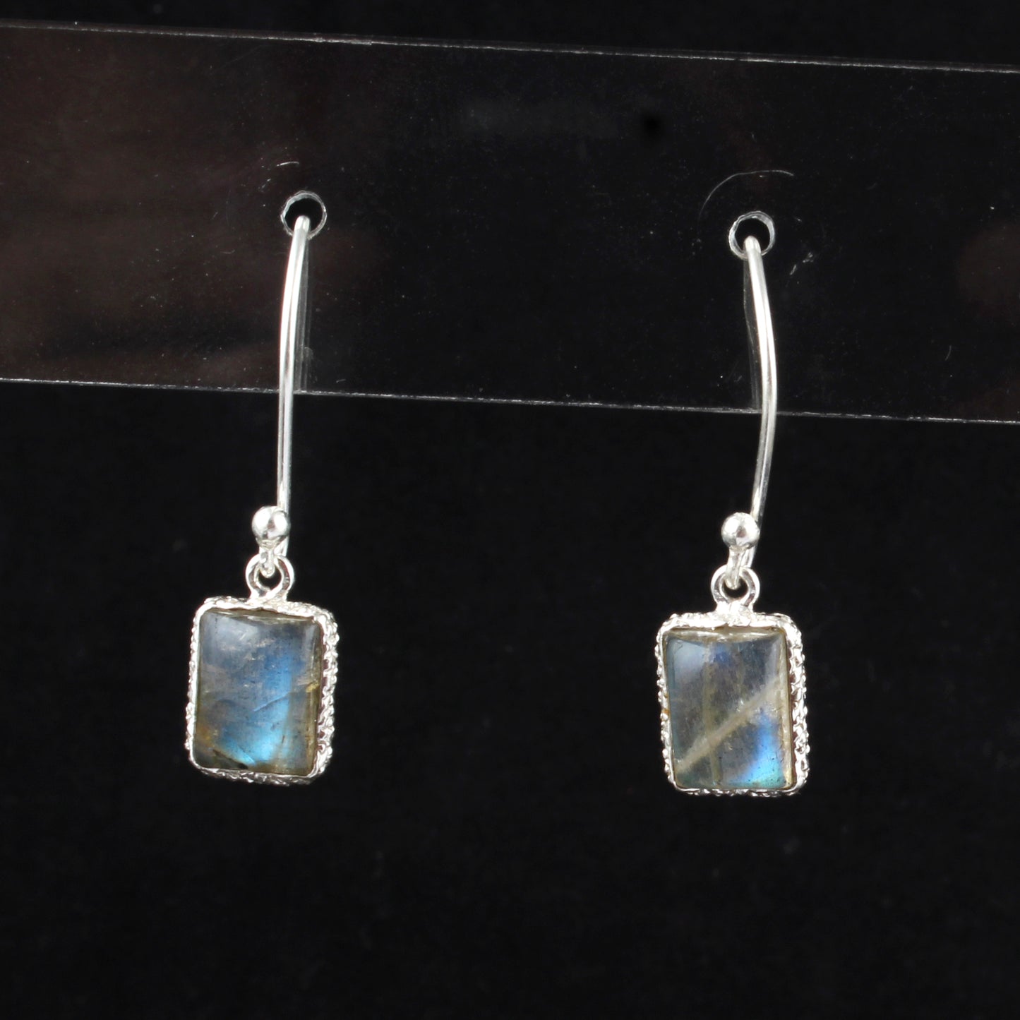 Natural Labradorite Earrings Handmade Textured Bezel 925 Sterling Silver Gemstone Earrings Gift For Her