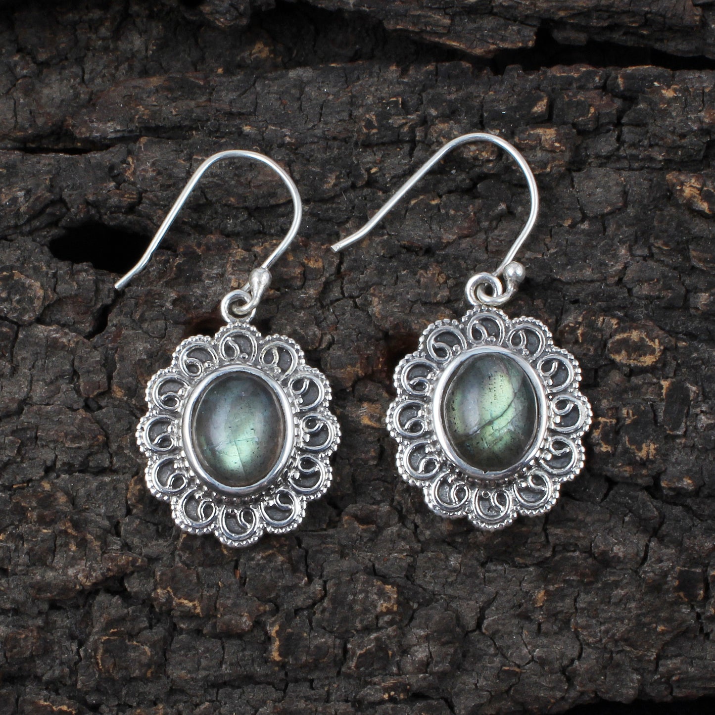 Filigree Labradorite Earrings Handmade 925 Sterling Silver Oval Gemstone Earrings Christmas Gift For Her