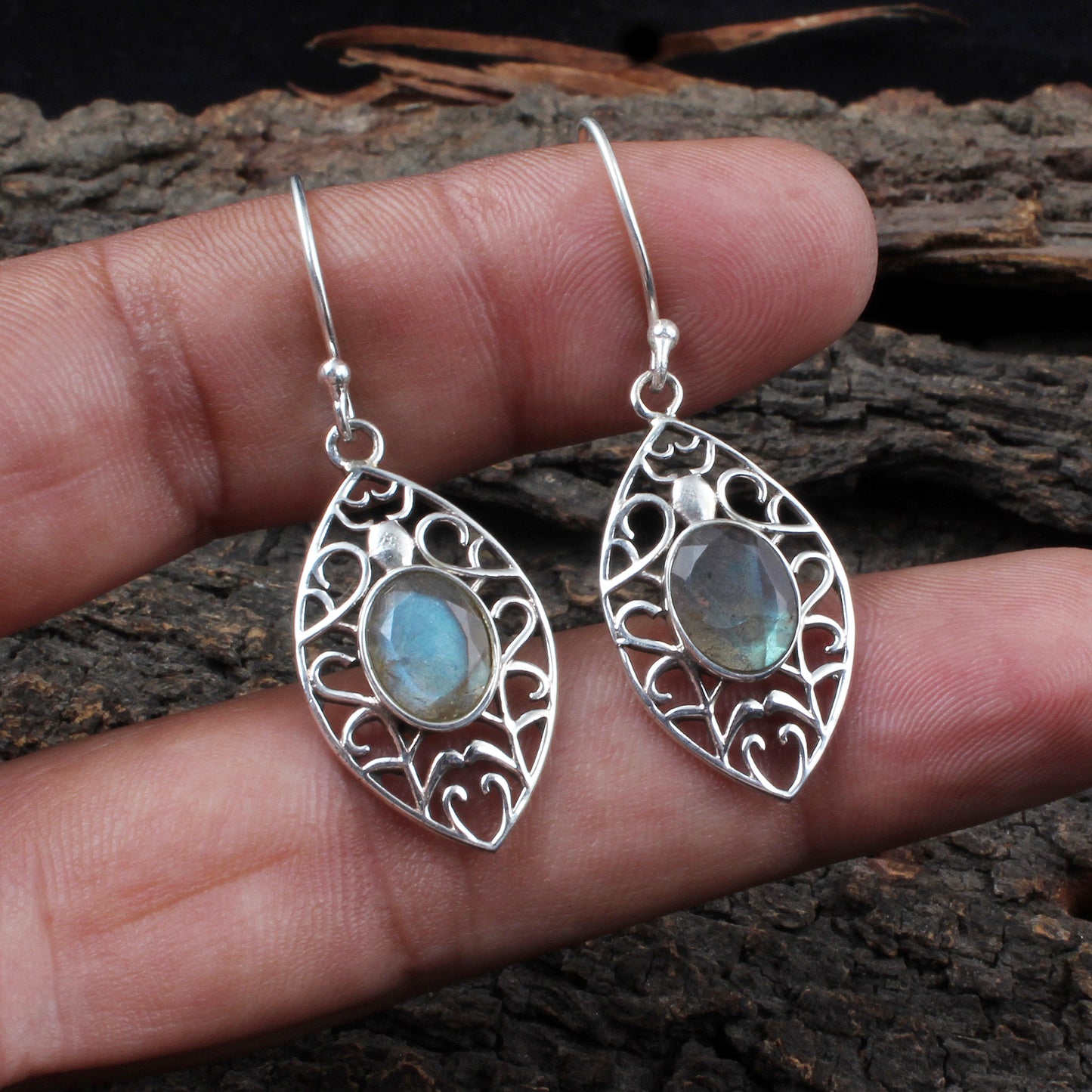 Faceted Labradorite Earrings Handmade Boho 925 Sterling Silver Earrings Birthday Gift for Her