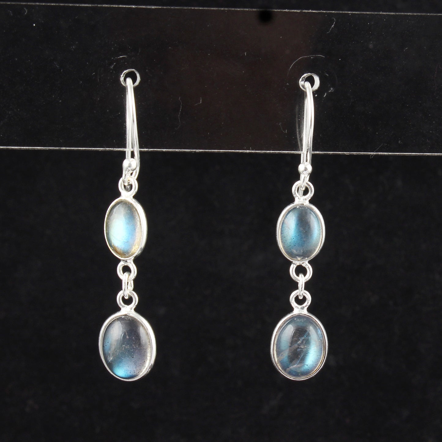 Labradorite Earrings Bezel 925 Sterling Silver Oval Gemstone Earrings Lightweight Dangle Drop Earrings