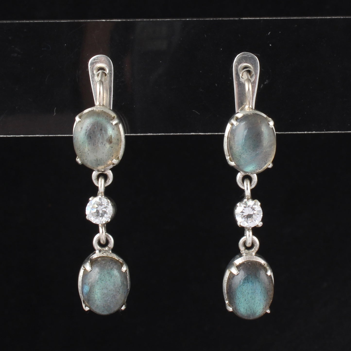 Labradorite Earrings with CZ Handmade Lightweight Dangle 925 Sterling Silver Natural Gemstone Earrings