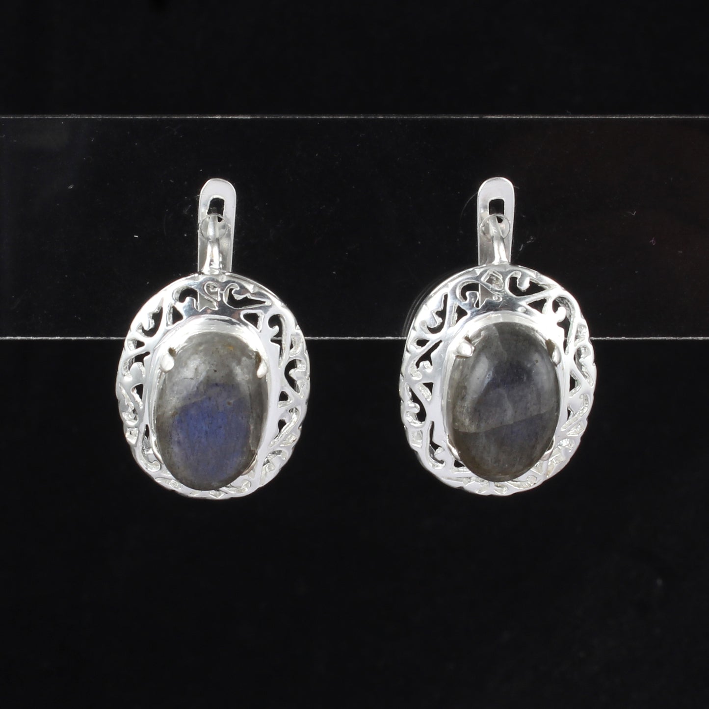 Labradorite Earrings with Russian Lock Handmade 925 Sterling Silver Earrings Openwork Prong Setting Earrings