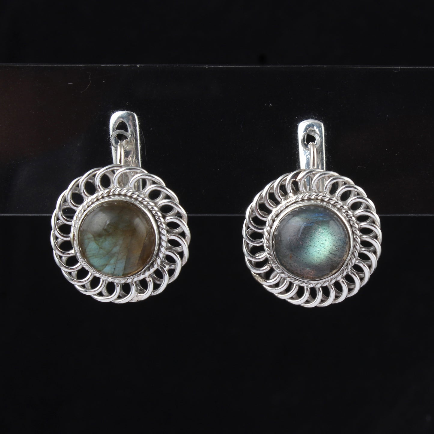 Labradorite Earrings with Russian Lock Handmade 925 Sterling Silver Earrings Openwork Designer Twisted Wire Earrings