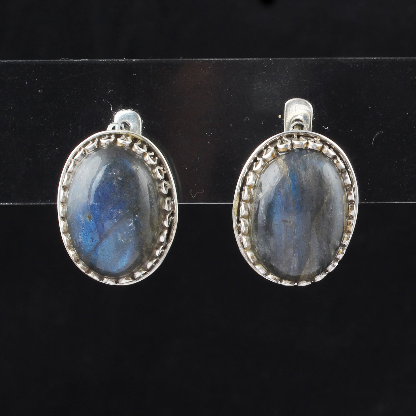 Labradorite Earrings with Russian Lock Handmade 925 Sterling Silver Earrings Openwork Bohemian Earring