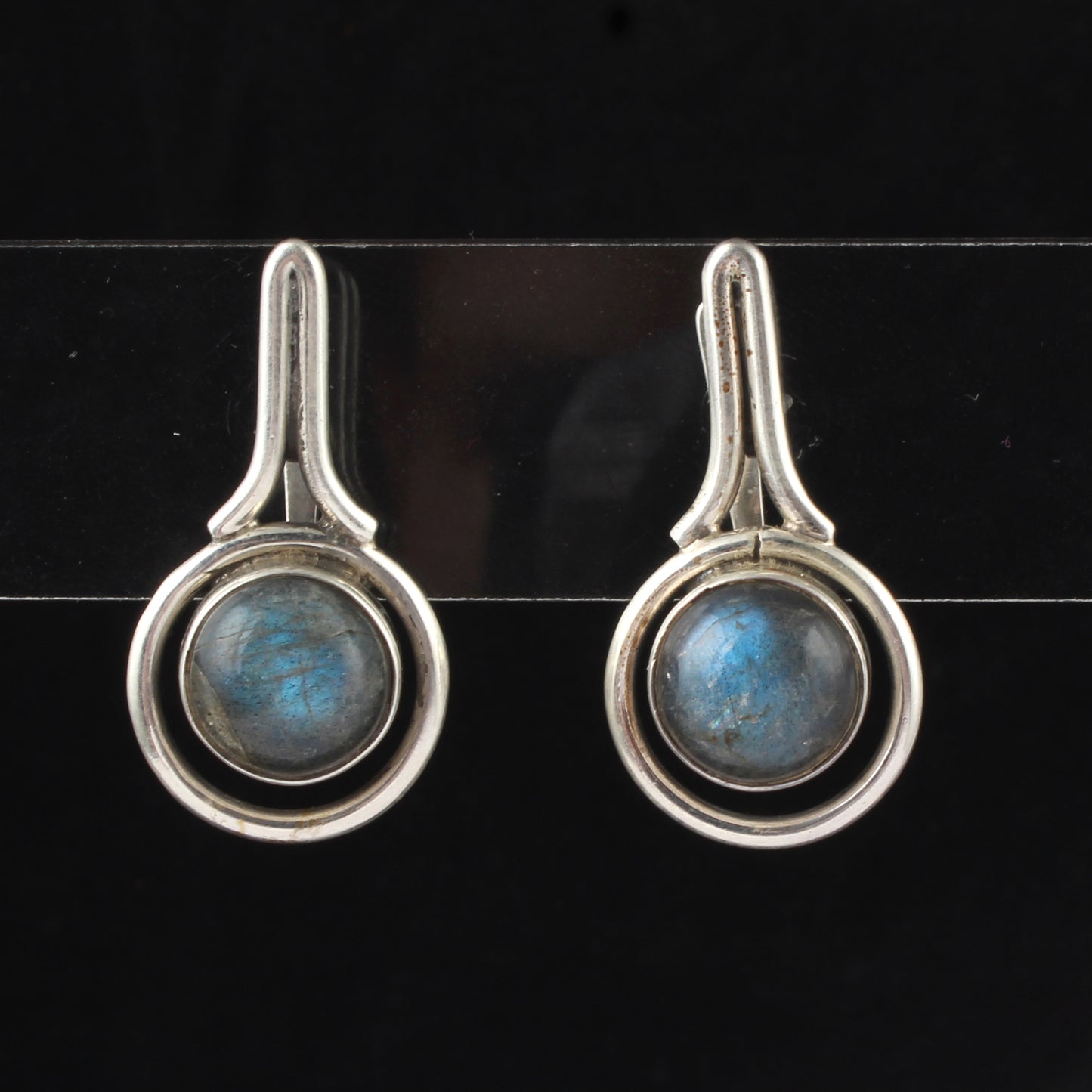Natural Labradorite Earrings with 925 Sterling Silver Handmade Round Shape Gemstone Earrings