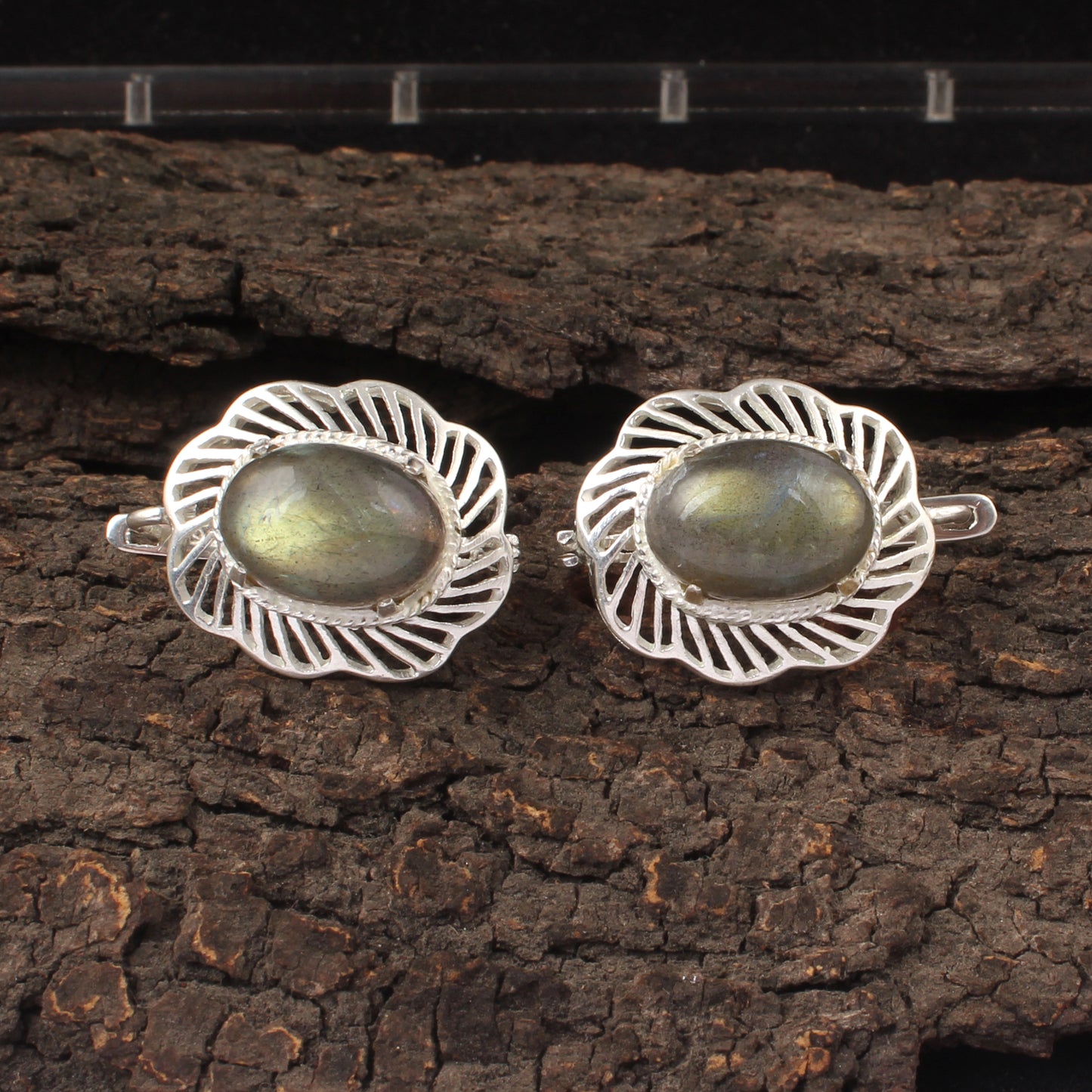 Openwork Labradorite Earrings with Russian Lock 925 Sterling Silver Earrings Handmade Prong Setting Earrings