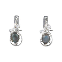 Designer Leaf Charm Earrings with Labradorite Stone Handmade 925 Sterling Silver Natural Gemstone Earrings