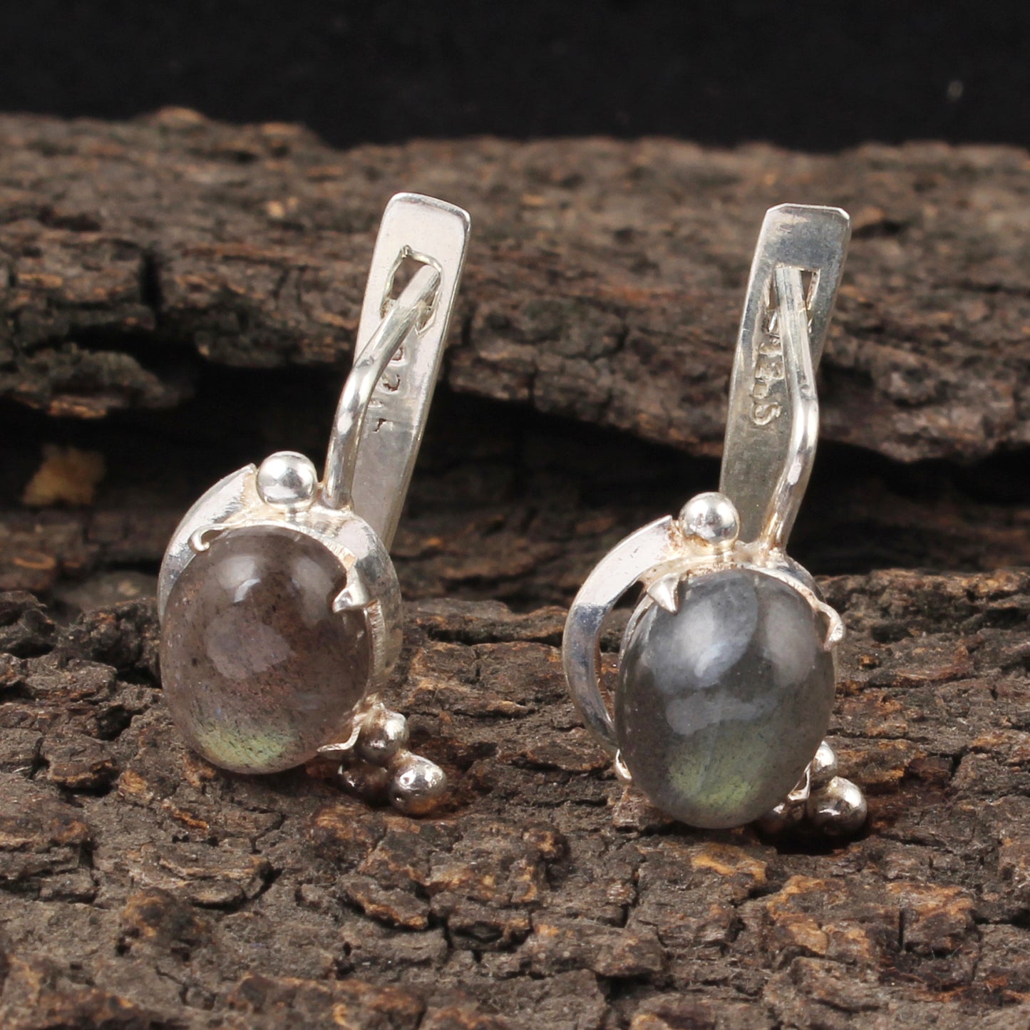 Natural Labradorite Earrings with 925 Sterling Silver Handmade Oval Shape Prong Setting Gemstone Minimalist Earrings