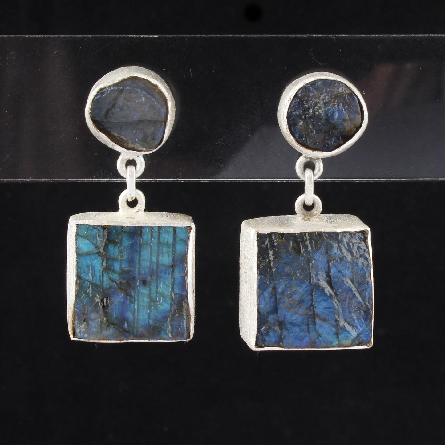 Rough Labradorite Earrings Matte Finish 925 Sterling Silver Earrings Handcrafted Natural Raw Gemstone Jewelry