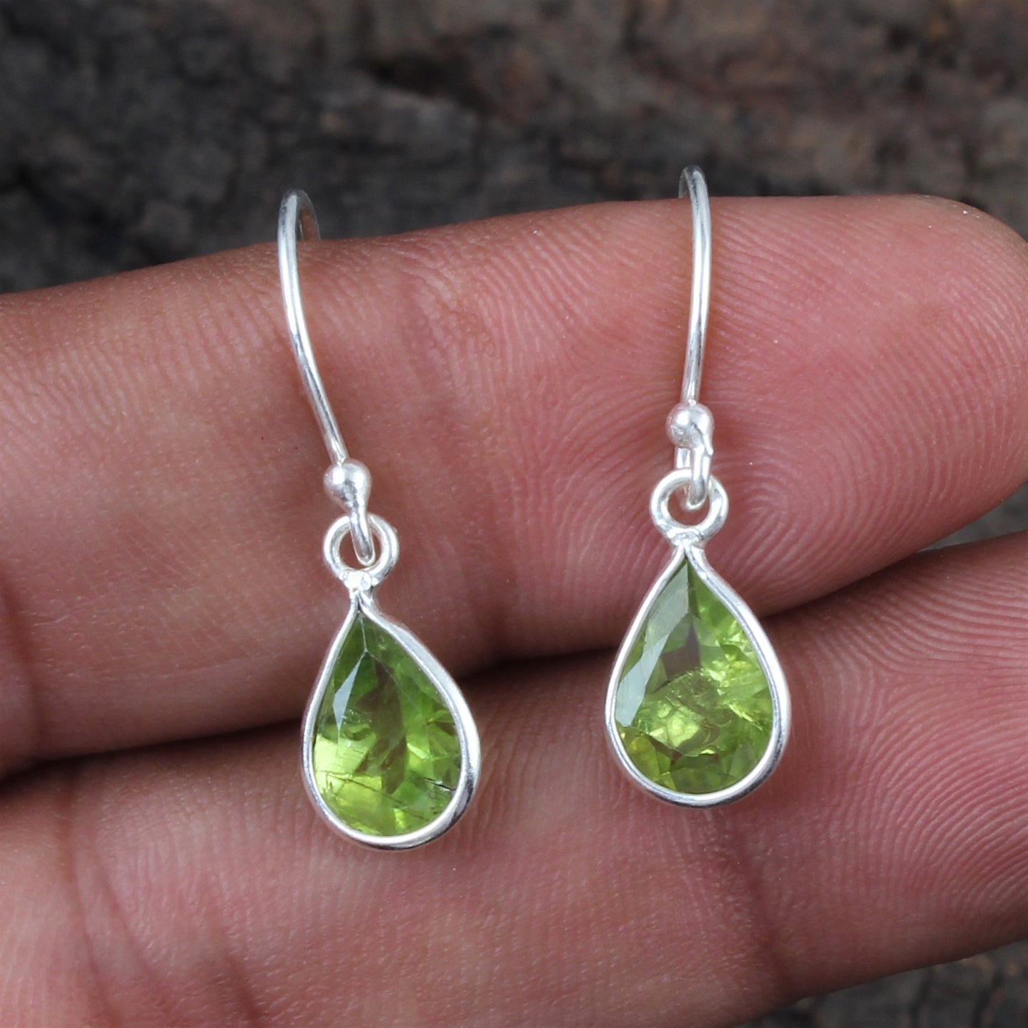 Pear Peridot Earrings 925 Sterling Silver Handmade Bezel Set August Birthstone Lightweight Earrings