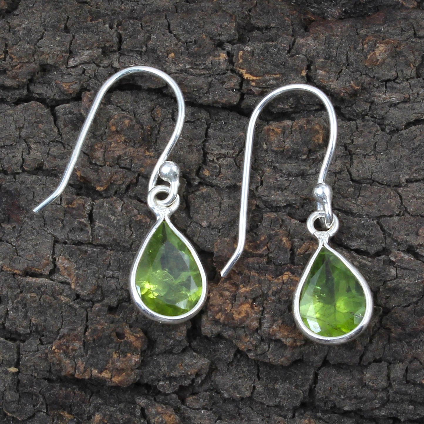 Pear Peridot Earrings 925 Sterling Silver Handmade Bezel Set August Birthstone Lightweight Earrings