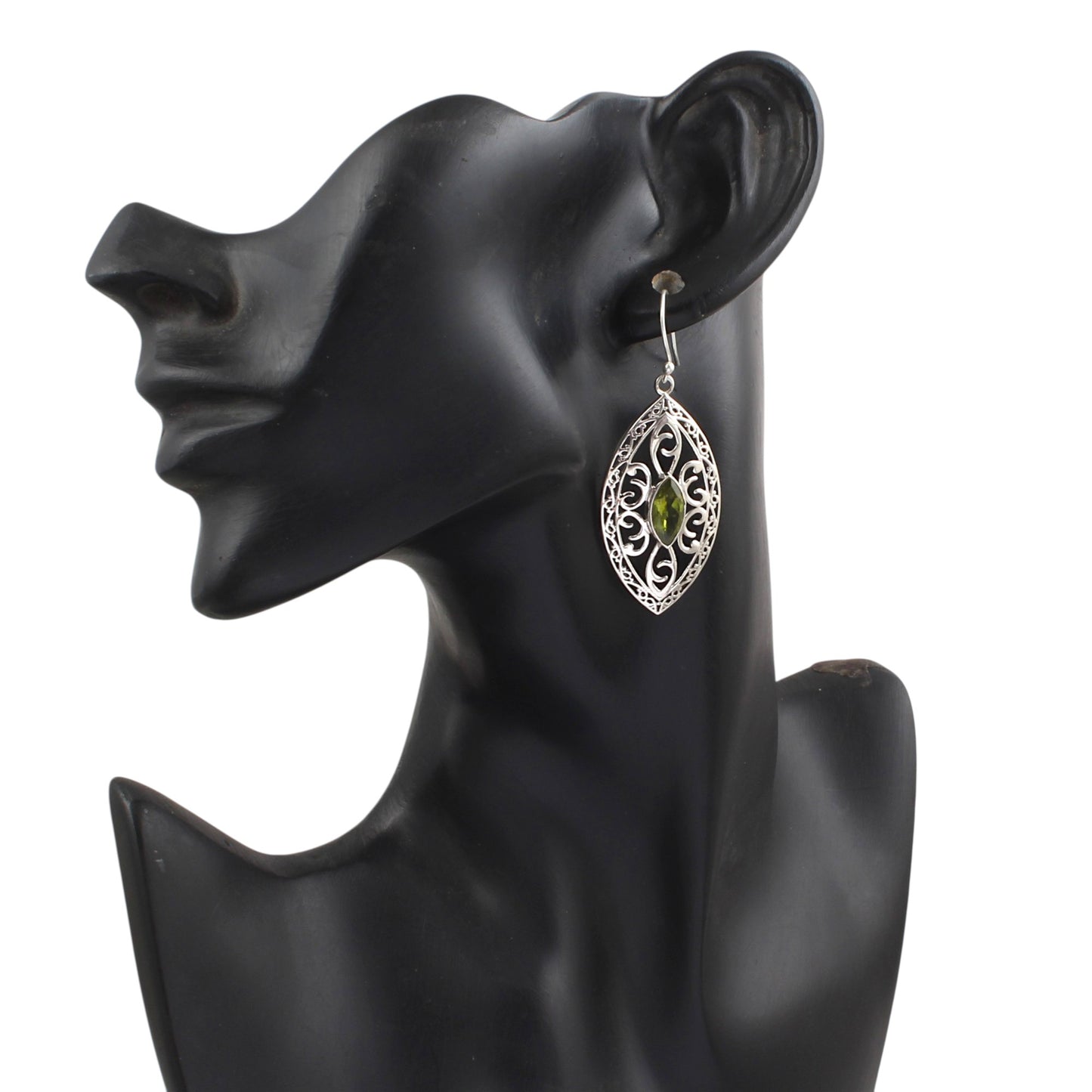 Bohemian Marquise Peridot Earrings with 925 Sterling Silver Handmade Designer Dangle Gemstone Earrings
