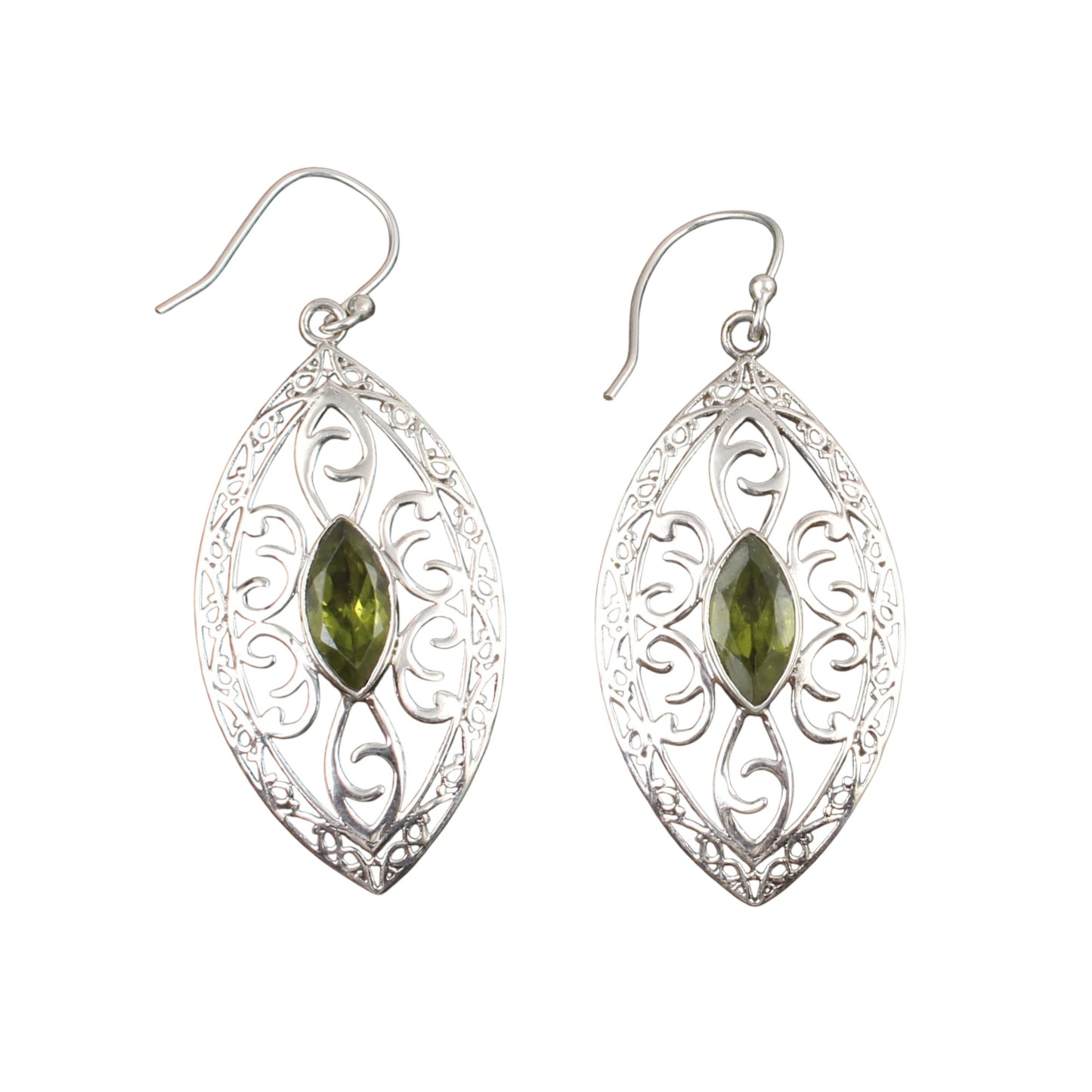Bohemian Marquise Peridot Earrings with 925 Sterling Silver Handmade Designer Dangle Gemstone Earrings