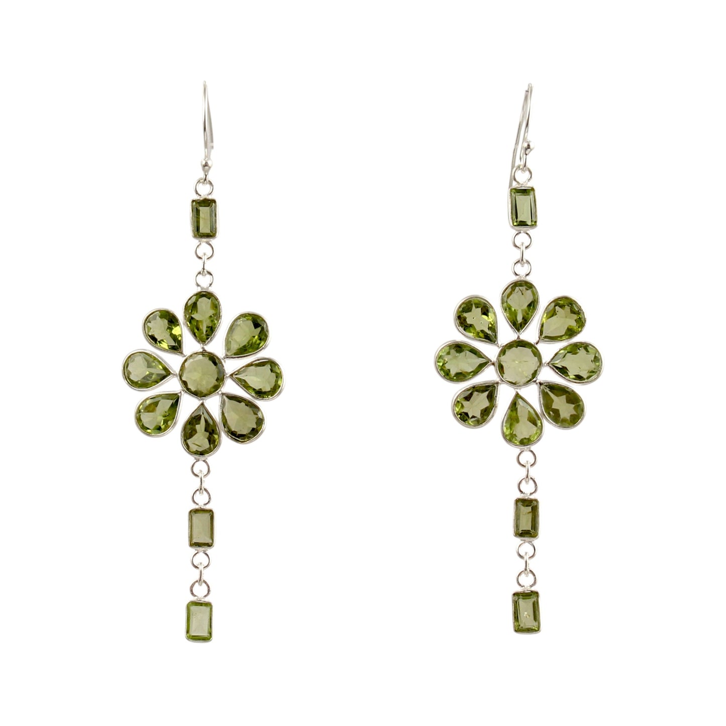 Long Dangle Peridot Earrings 925 Sterling Silver Handmade Bezel Set August Birthstone Earrings