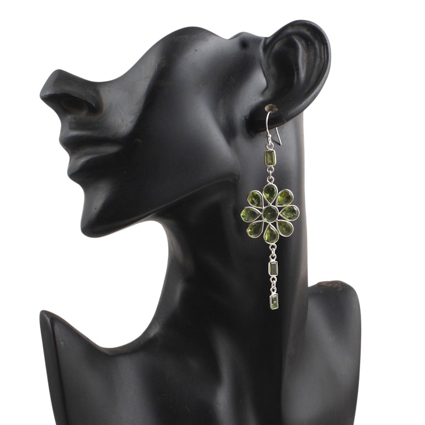 Long Dangle Peridot Earrings 925 Sterling Silver Handmade Bezel Set August Birthstone Earrings