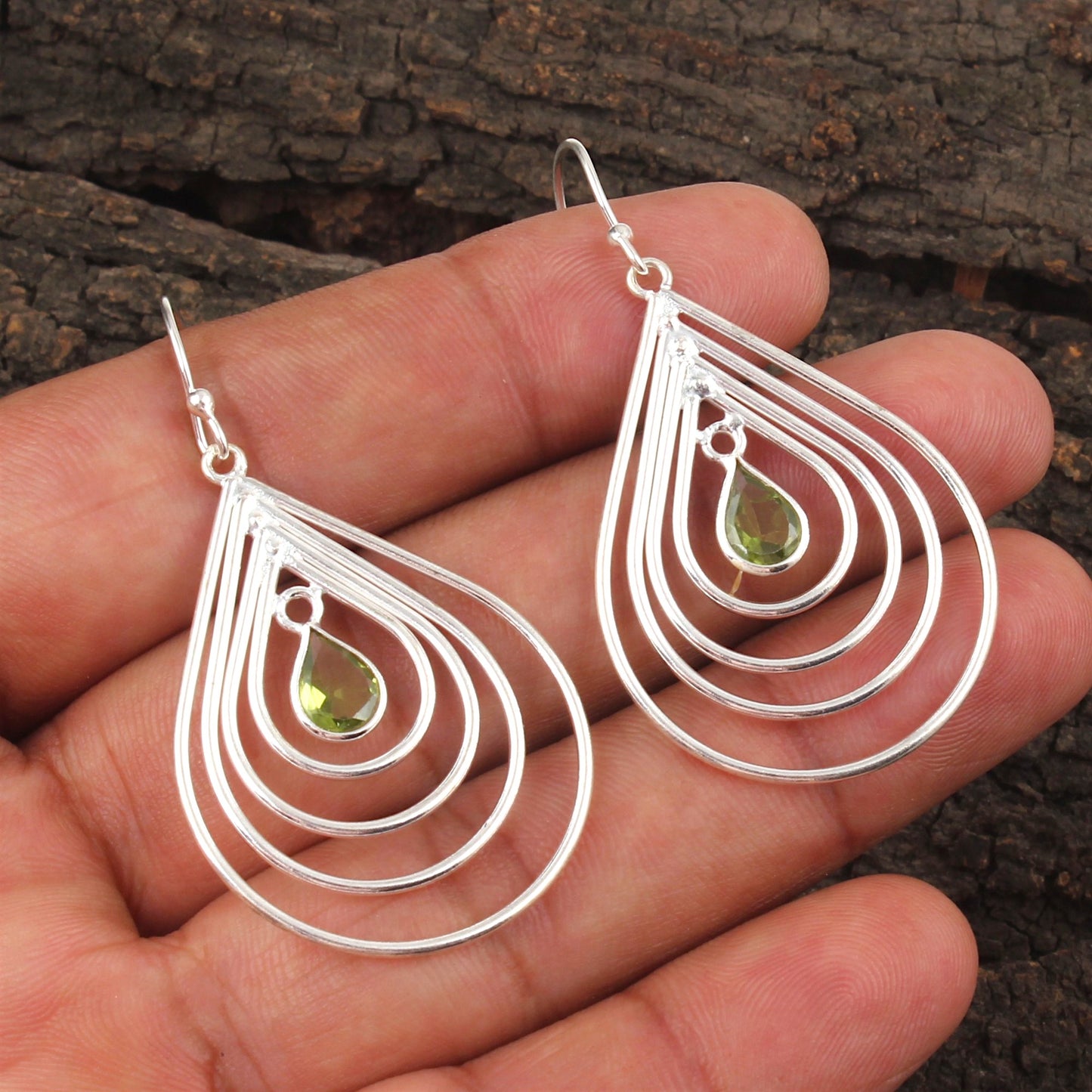Multi Wire Design Peridot Earrings with 925 Sterling Silver Handmade Designer Dangle Gemstone Earrings
