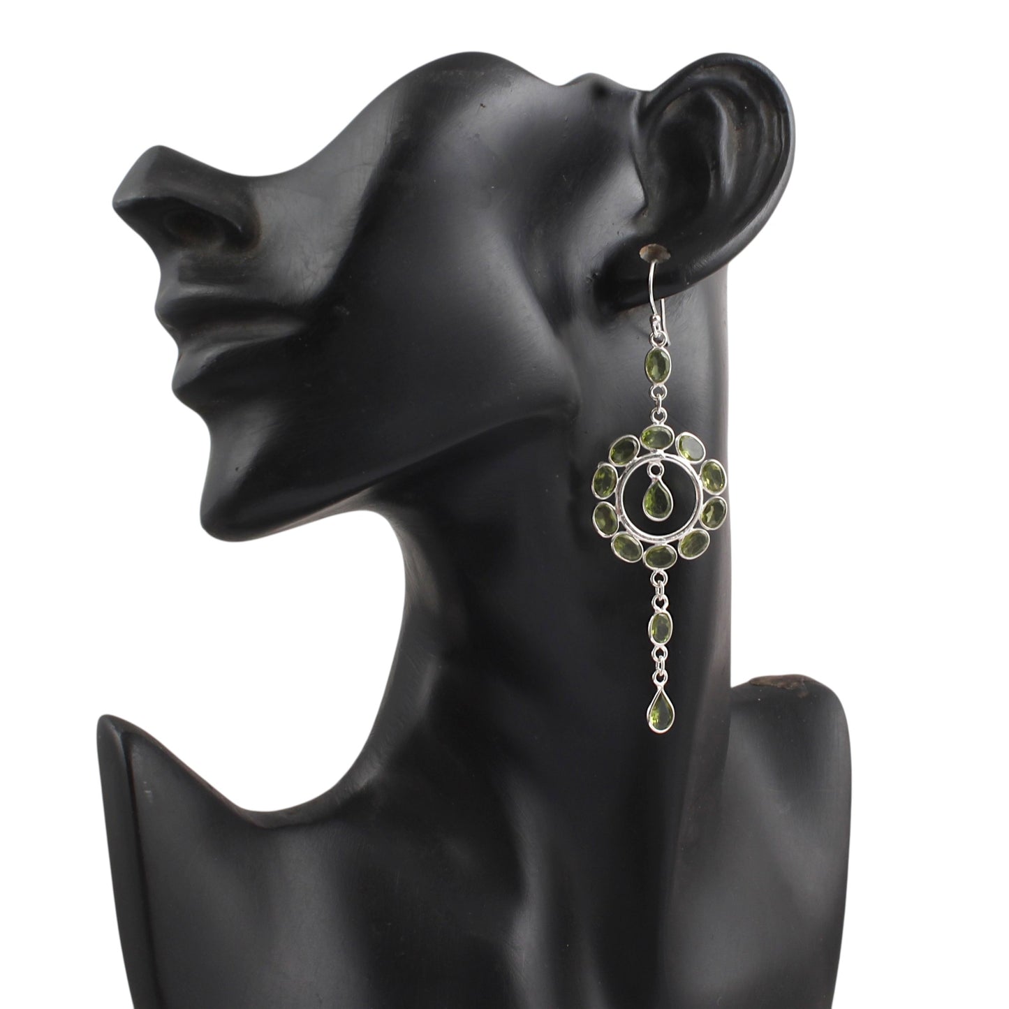 Long Dangle Natural Peridot Earrings 925 Sterling Silver Handmade Bezel Set August Birthstone Earrings