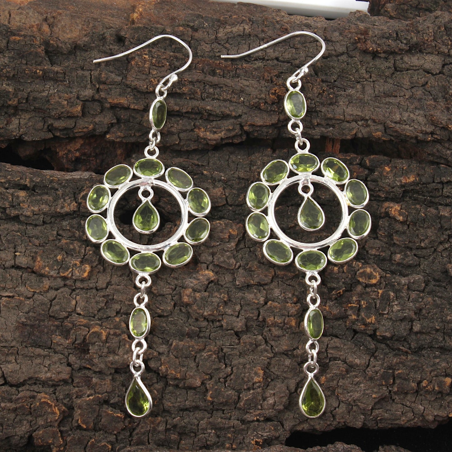 Long Dangle Natural Peridot Earrings 925 Sterling Silver Handmade Bezel Set August Birthstone Earrings