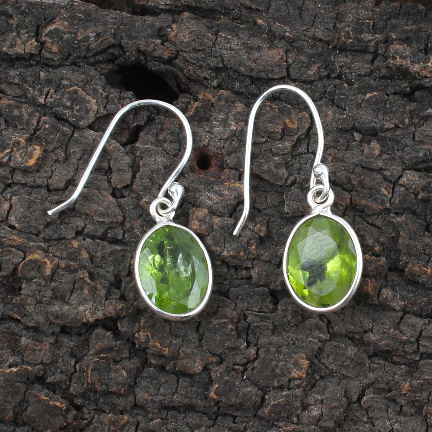 Natural Peridot Earrings Oval Shape Lightweight Gemstone Dangle Earrings August Birthstone Jewelry