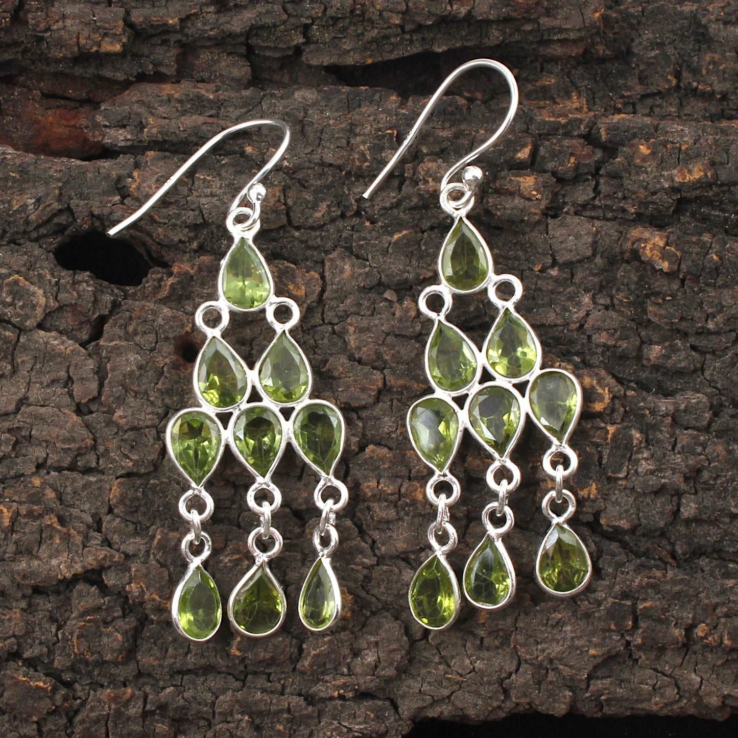 Ethnic Wear Chandelier Peridot Earrings Handmade 925 Sterling Silver Dangle Natural Gemstone Earrings