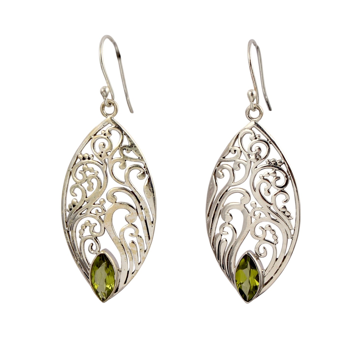 Peridot Earrings in 925 Sterling Silver Handmade Natural Gemstone Earrings Designer Marquise Shape Earrings