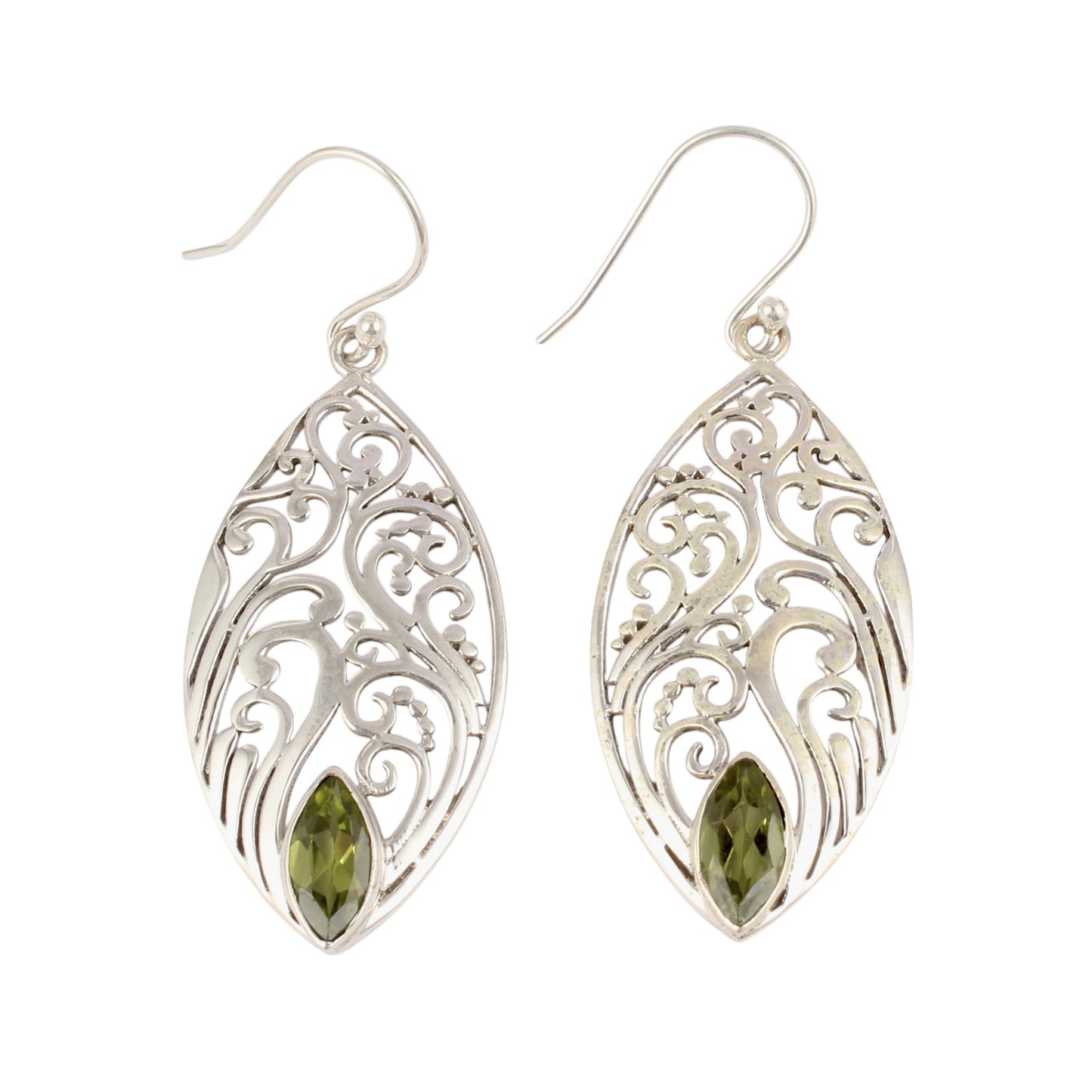 Peridot Earrings in 925 Sterling Silver Handmade Natural Gemstone Earrings Designer Marquise Shape Earrings