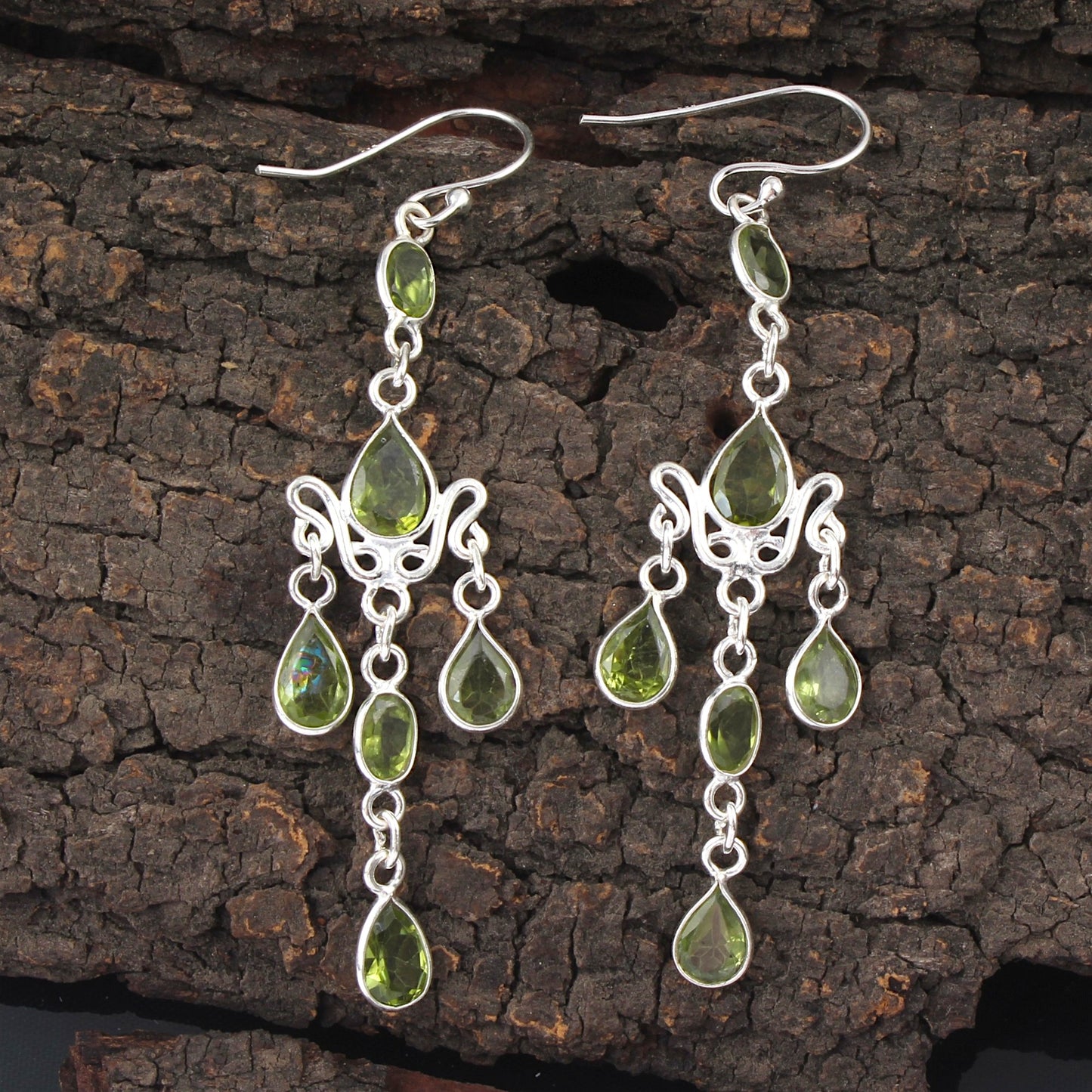 Statement Long Danglers Peridot Earrings Handmade 925 Sterling Silver Jewelry August Birthstone Earrings