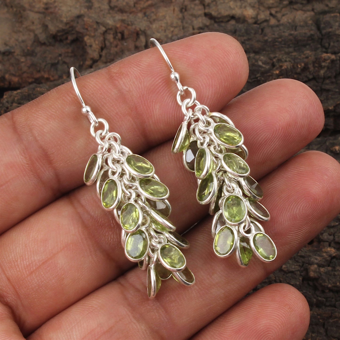 Artistic Bunch Peridot Earrings 925 Sterling Silver Handmade Bezel Set Modern Silver Earrings Gemstone Jewelry