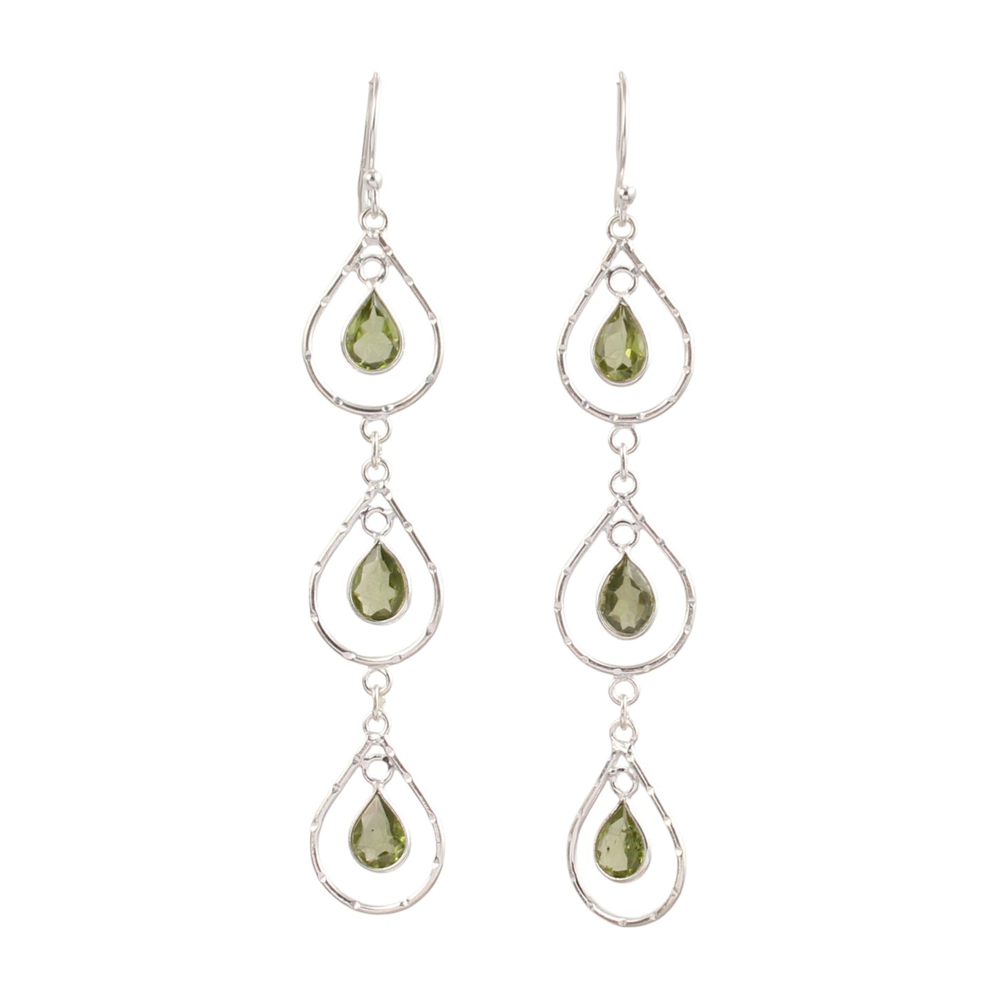 Trio Dangle Peridot Earrings Handmade 925 Sterling Silver Natural Faceted Gemstone Earrings