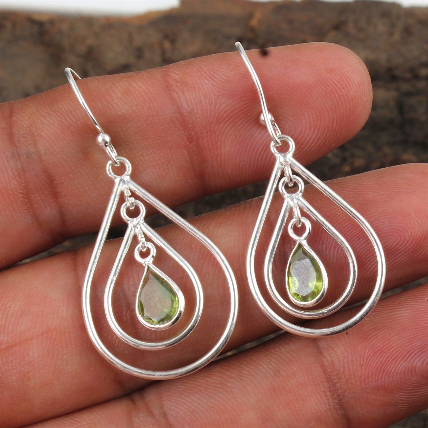 Multi Wire Design Peridot Earrings with 925 Sterling Silver Handmade Designer Dangle Earrings Statement Jewelry