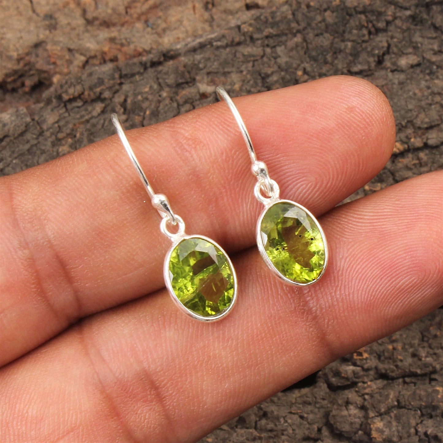 Peridot Earrings 925 Sterling Silver Handmade Natural Gemstone Bezel Set August Birthstone Earrings