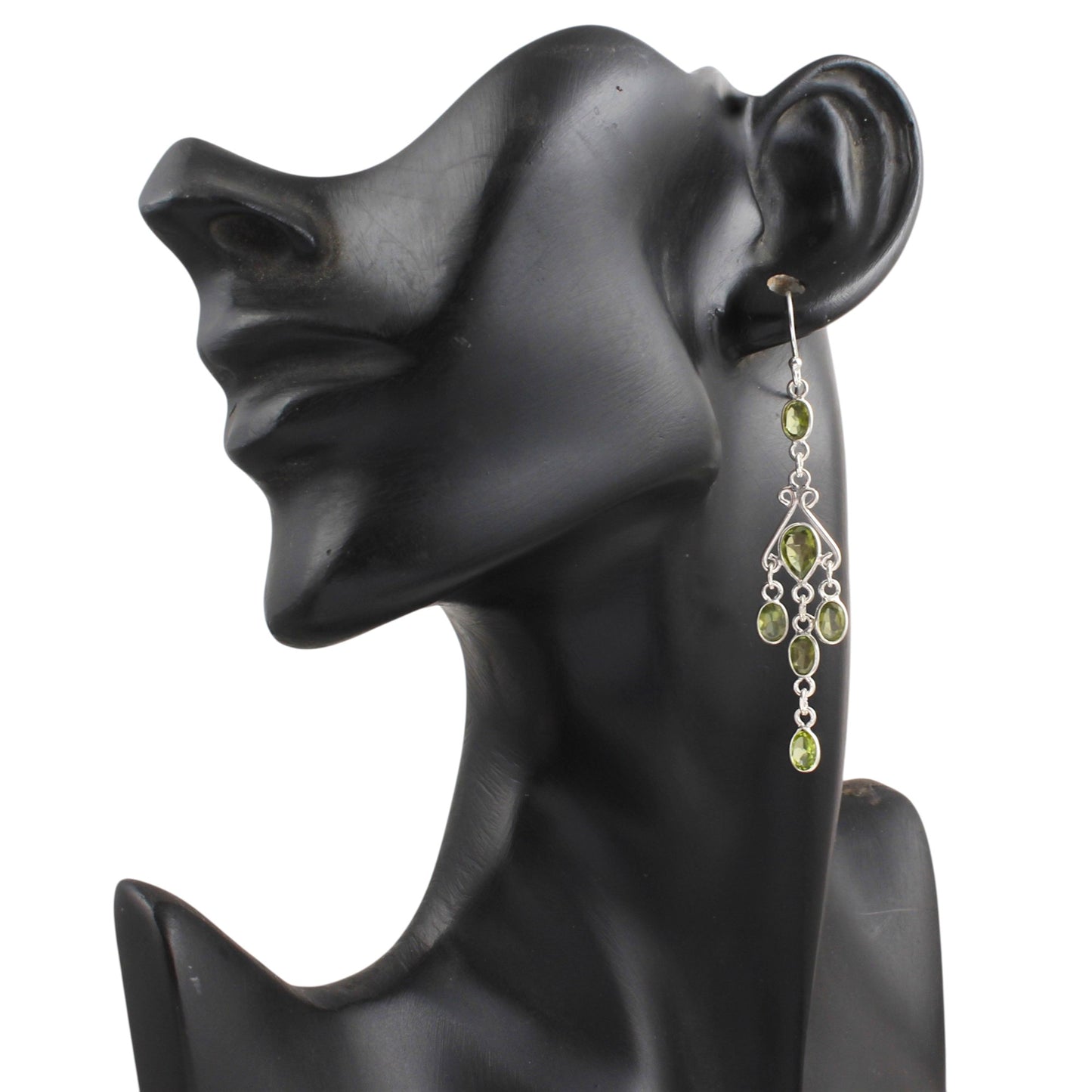 Long Dangle Green Peridot Earrings 925 Sterling Silver Handmade Faceted Gemstone Earrings