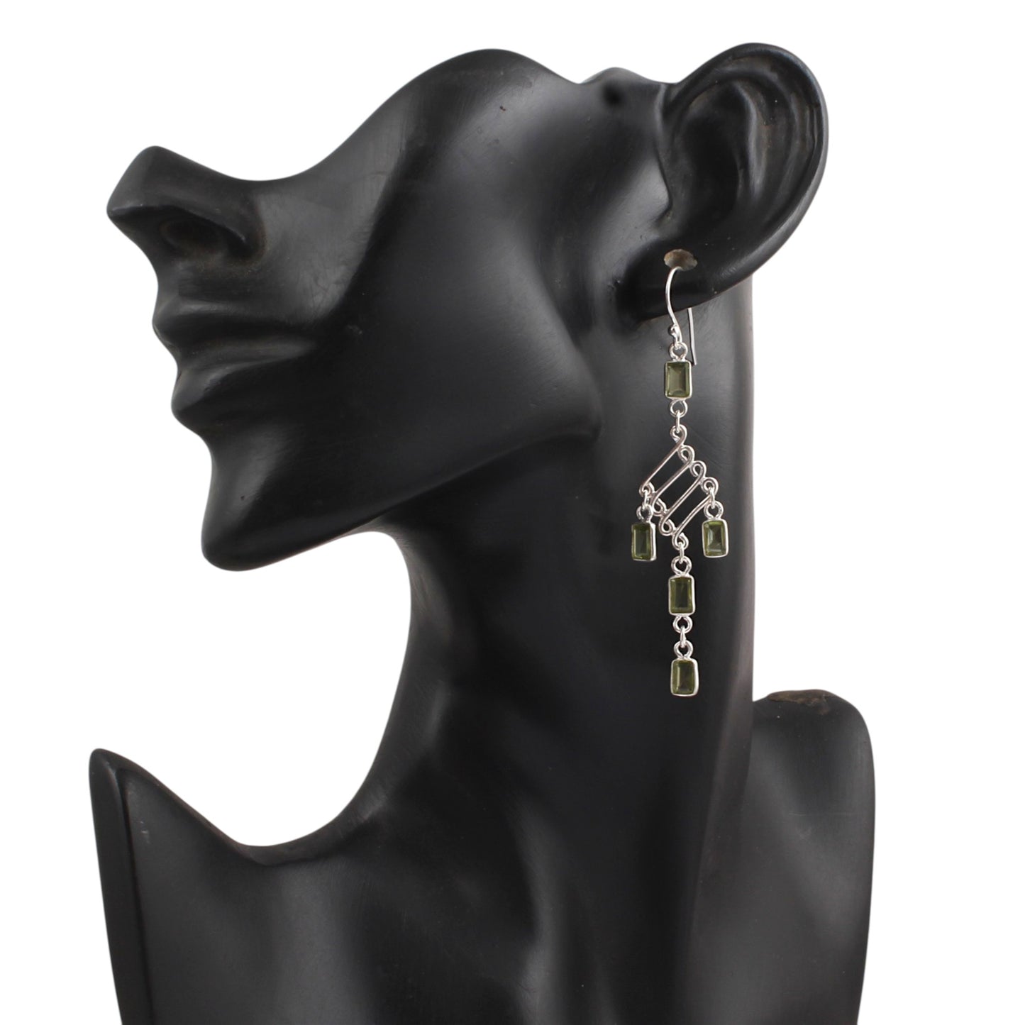 Long Dangle Green Peridot Earrings 925 Sterling Silver Handmade Faceted Green Gemstone Earrings