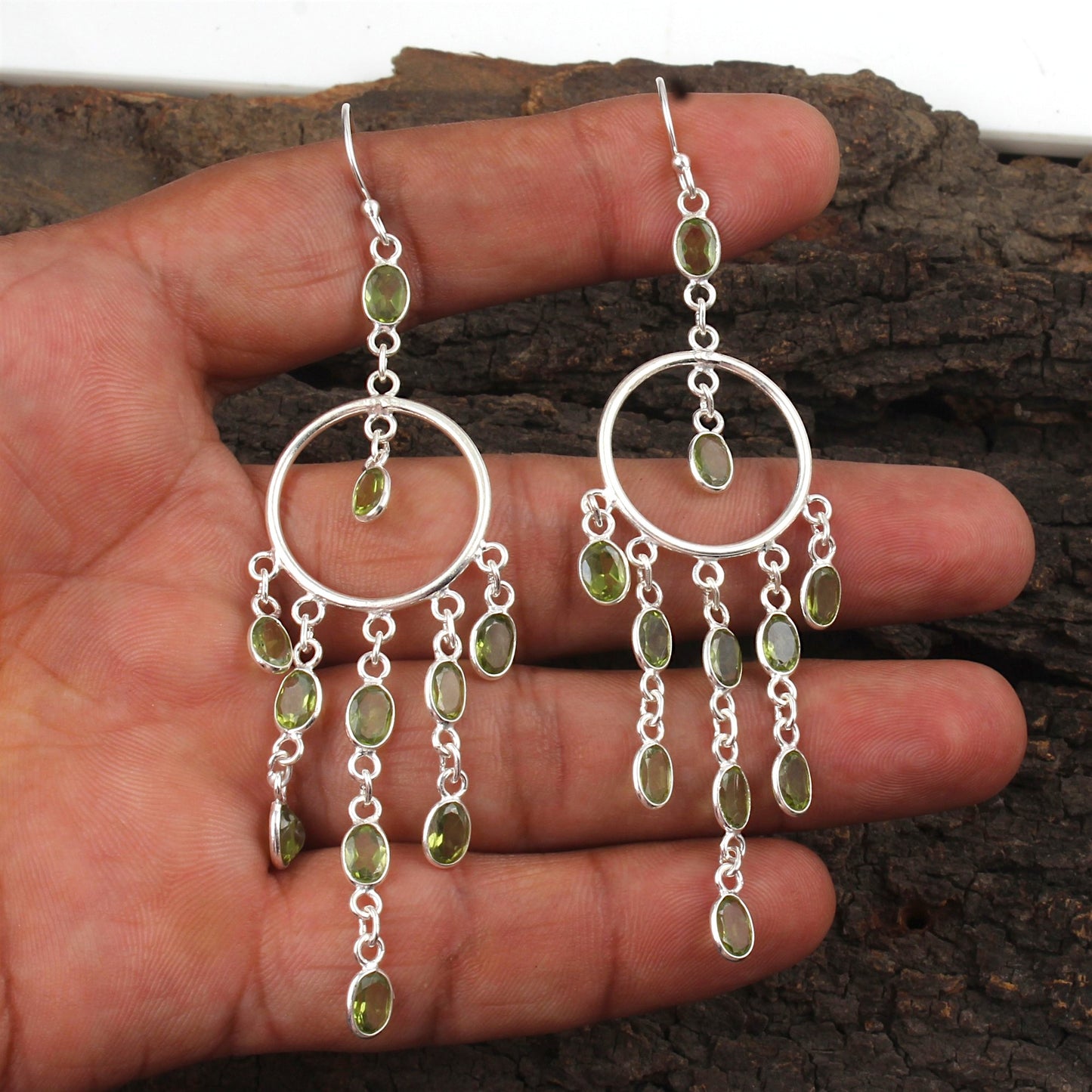 Statement Long Dangle Peridot Earrings Handmade 925 Sterling Silver Jewelry August Birthstone Earrings