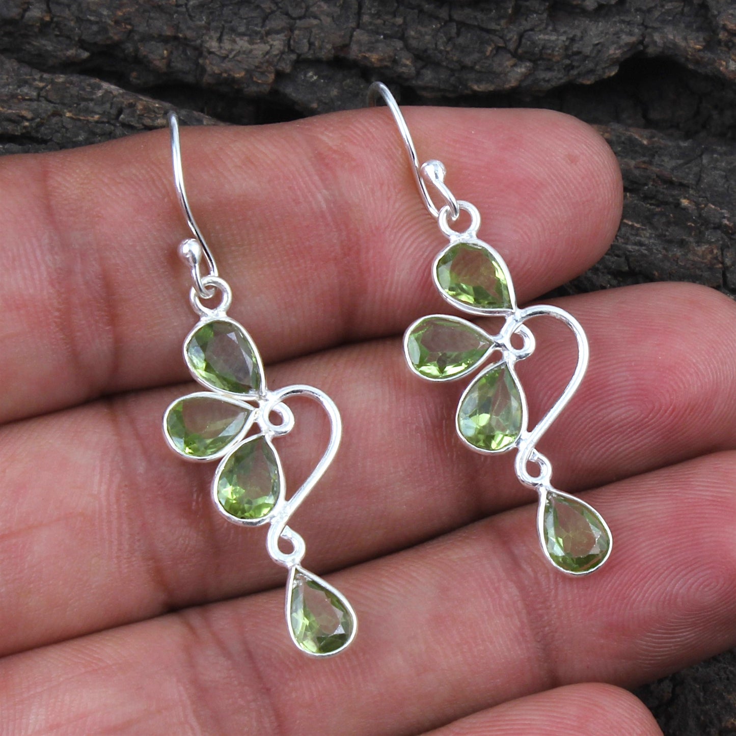 Designer Pear Shape Peridot Earrings 925 Sterling Silver Handmade Faceted Gemstone Lightweight Dangle Earrings