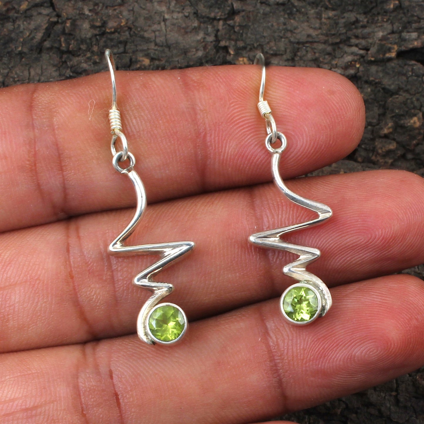 Designer Peridot Earrings 925 Sterling Silver Handmade Natural Gemstone Dangle Lightweight Earrings