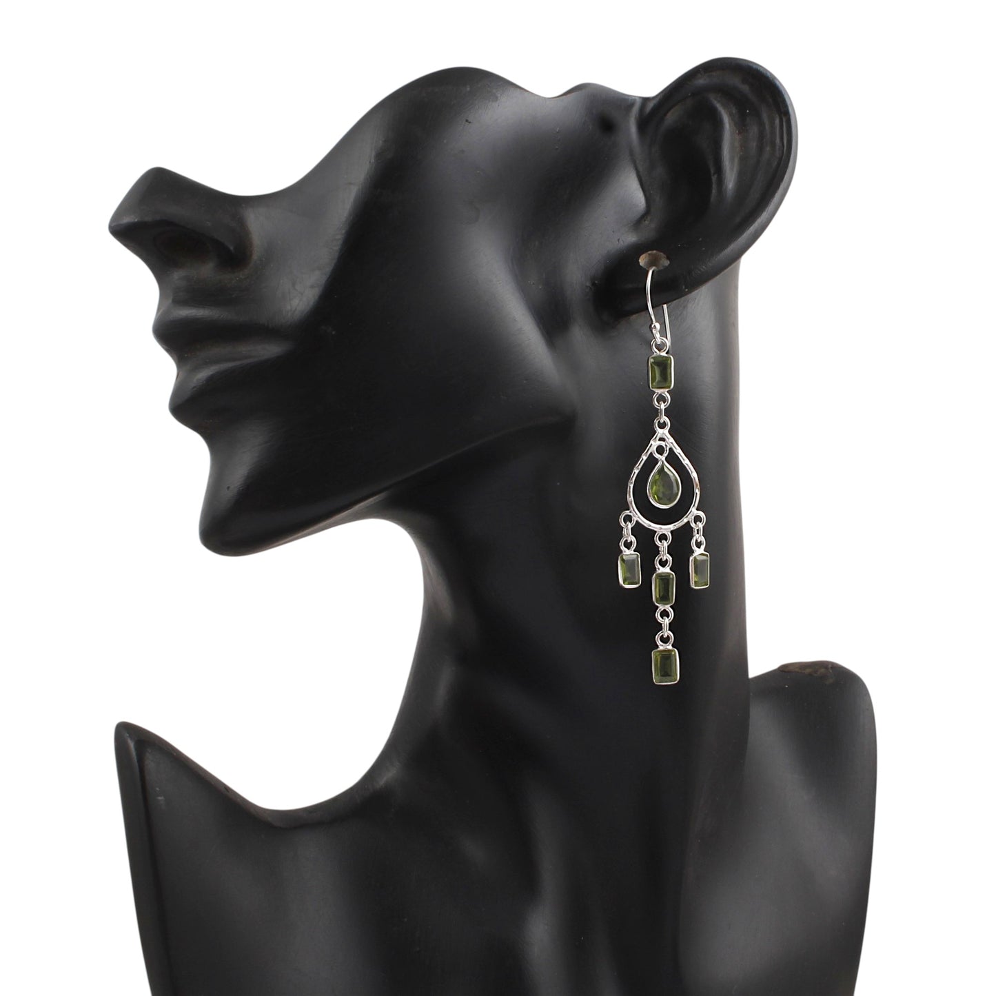 Natural Peridot Long Earrings 925 Sterling Silver Handmade Bezel Set August Birthstone Earrings