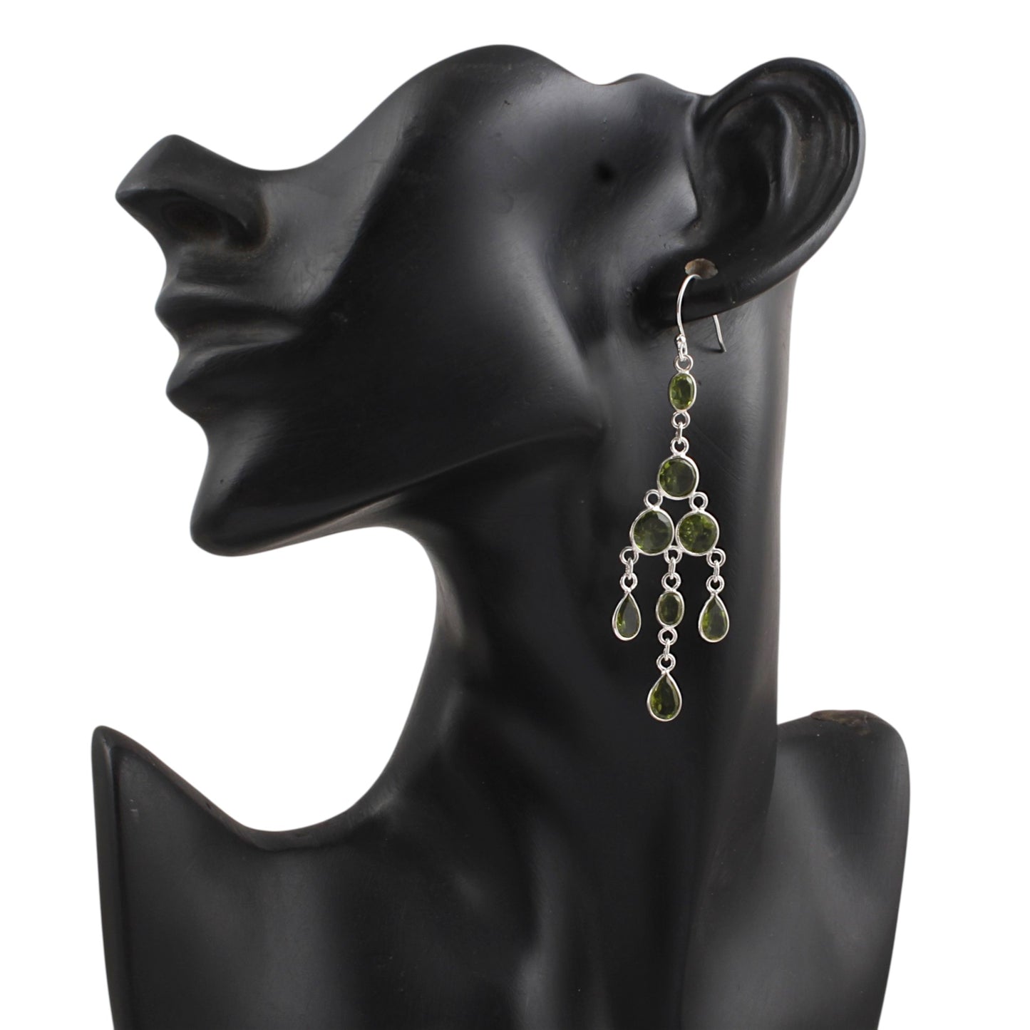 Long Dangle Peridot Earrings 925 Sterling Silver Handmade Faceted Green Gemstone Earrings