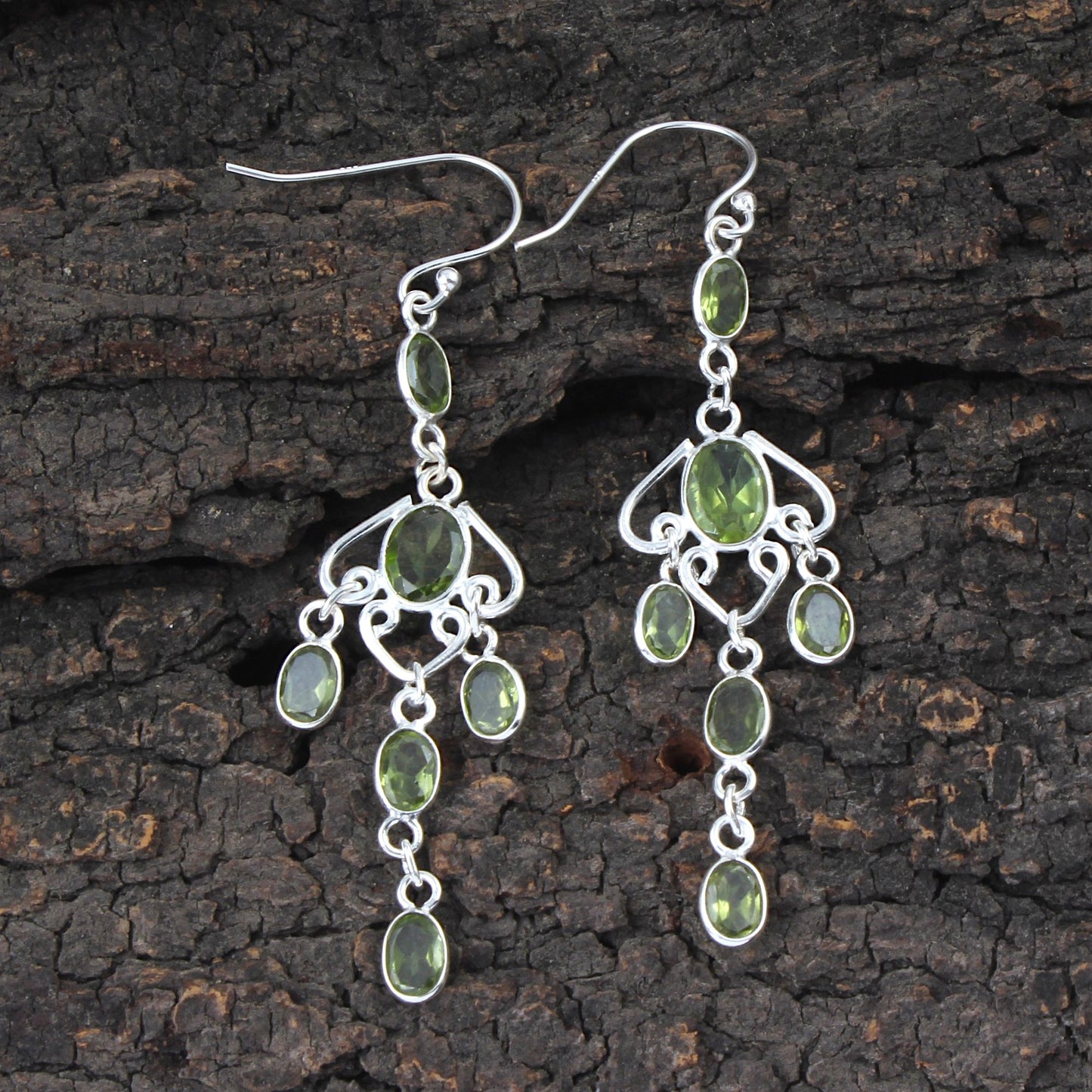 Natural Peridot Long Earrings Handcrafted 925 Sterling Silver Bezel Set August Birthstone Dangle Earrings