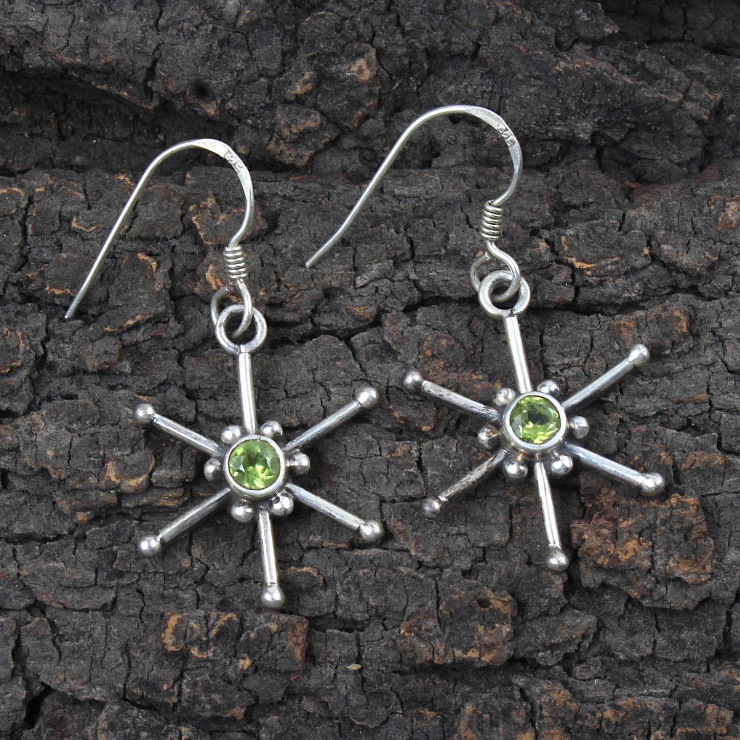 Designer Star Shape Peridot Earrings 925 Sterling Silver Handmade Natural Gemstone August Birthstone Earrings