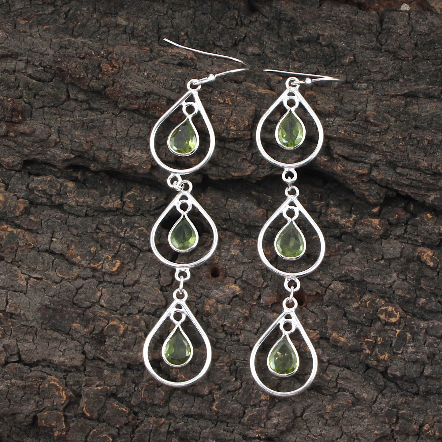 Trio Dangle Pear Peridot Earrings Handmade 925 Sterling Silver Natural Faceted Gemstone Earrings