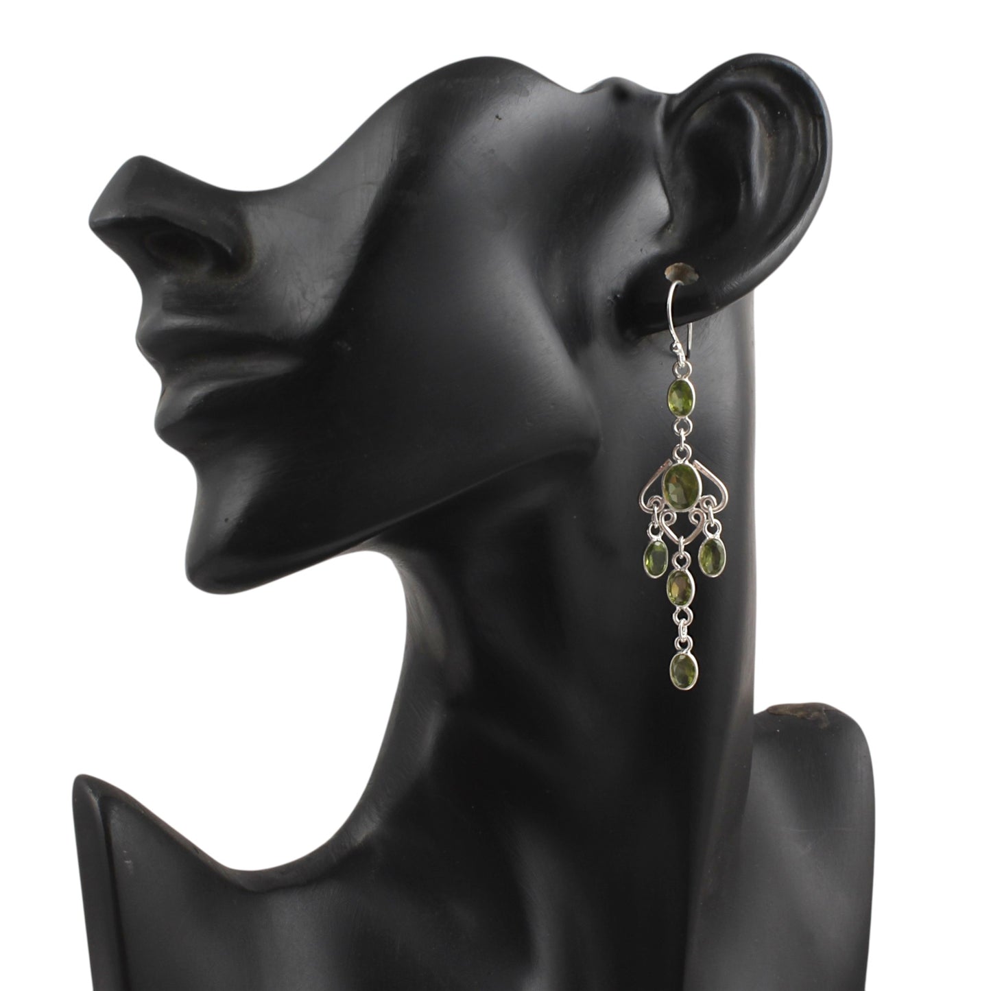 Long Dangle Peridot Earrings 925 Sterling Silver Handmade Faceted Green Gemstone Earrings Jewelry