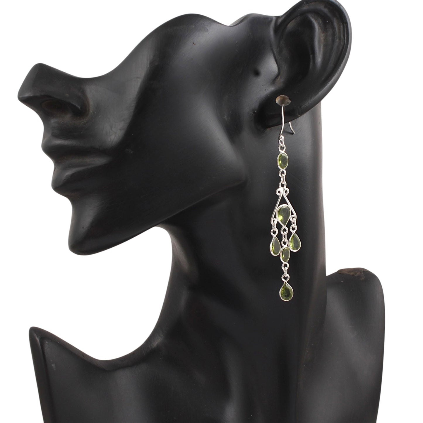 Natural Peridot Long Earrings Handcrafted 925 Sterling Silver Bezel Set August Birthstone Dangle Earrings