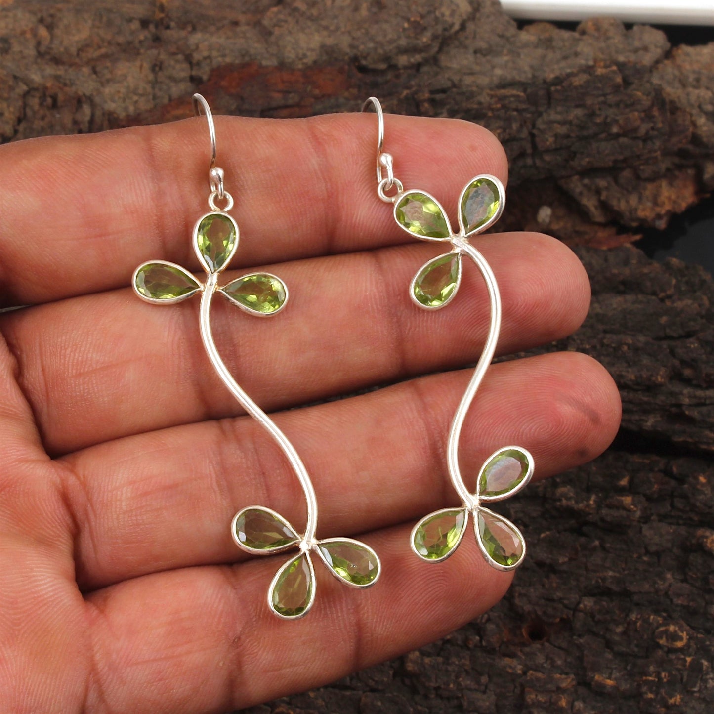 Designer Pear Shape Peridot Earrings 925 Sterling Silver Handmade Faceted Gemstone Dangle Earrings