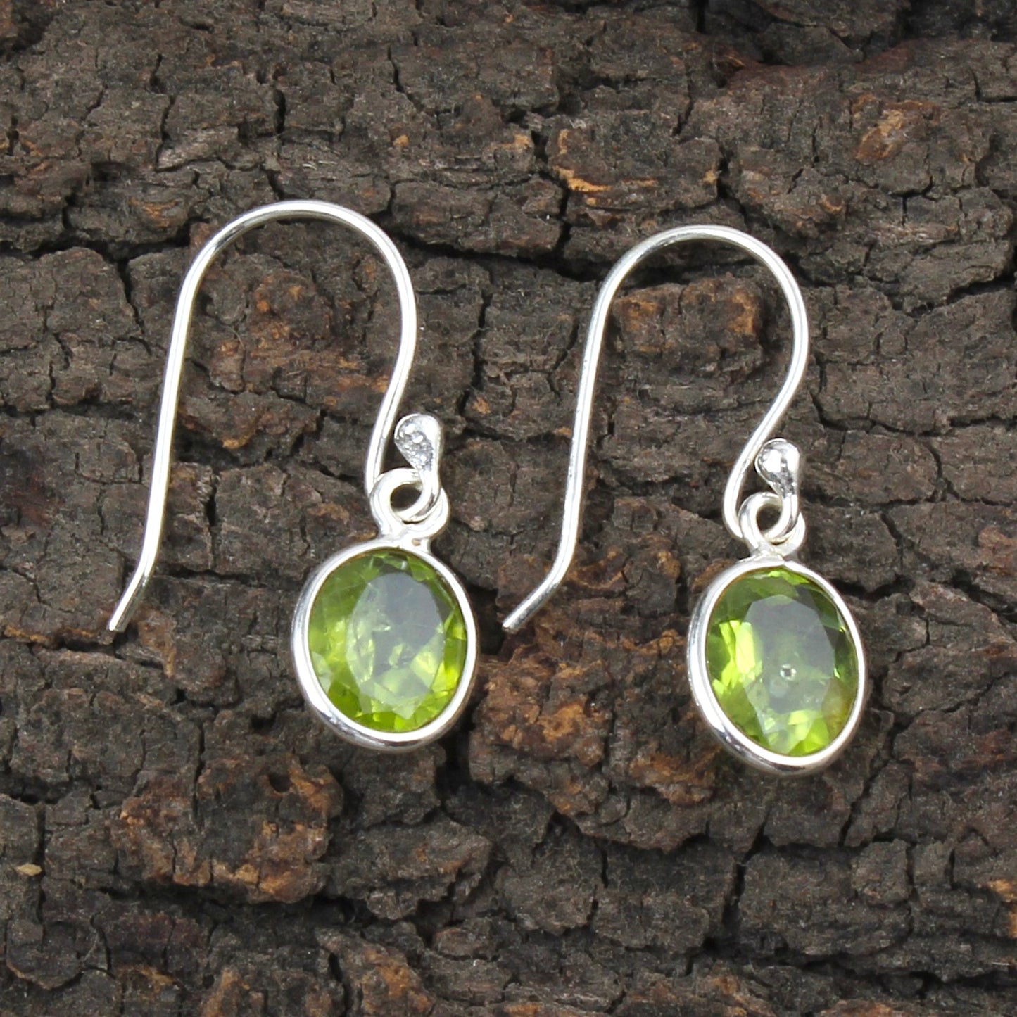 Faceted Oval Peridot Earrings 925 Sterling Silver Handmade Bezel Set August Birthstone Earrings