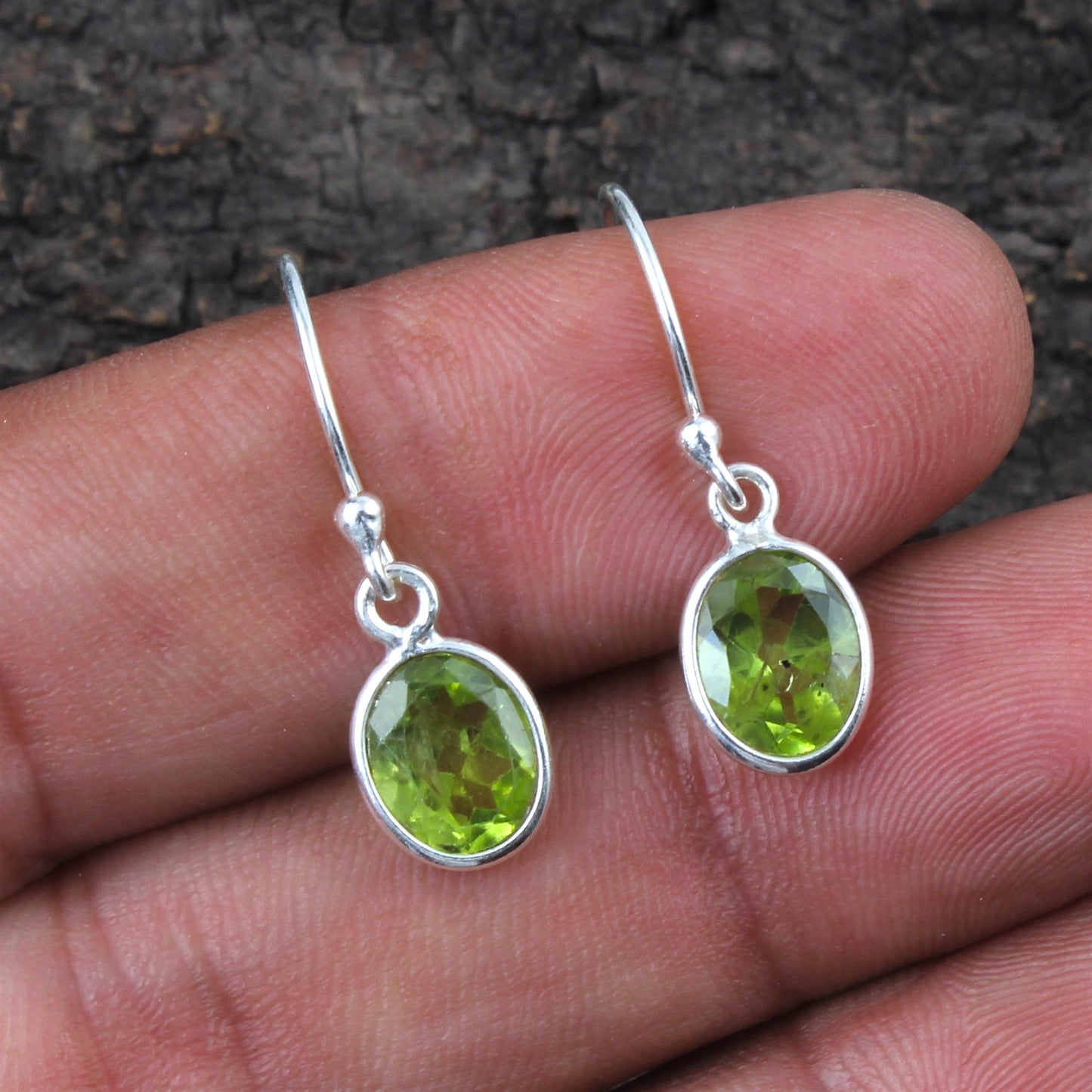 Faceted Oval Peridot Earrings 925 Sterling Silver Handmade Bezel Set August Birthstone Earrings